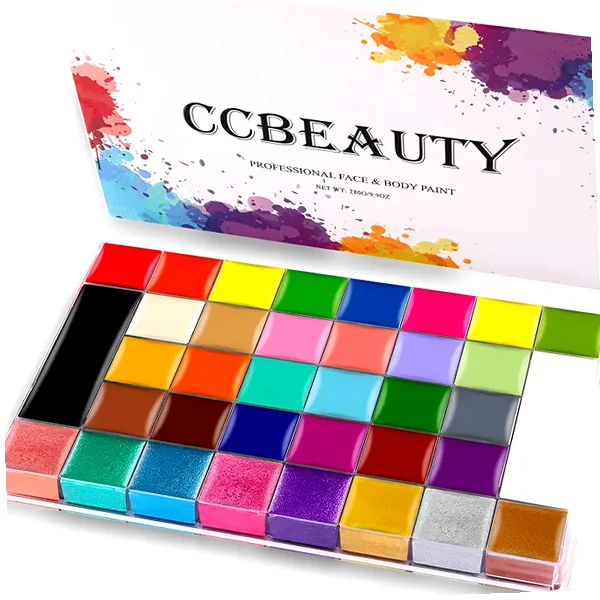Large 36-color cream face and body paint palette with brushes