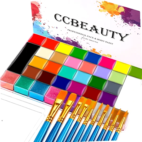 Neon 36-color oil-based face paint palette with brushes